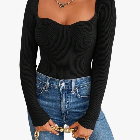 SHEIN Sweaters - Black Ribbed Long Sleeve Top